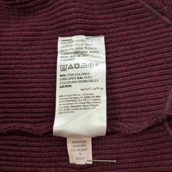 Chico's Women's Long Sleeve Burgundy Blouse/Sweater Ribbed Lace Size 2P … - Picture 13 of 16